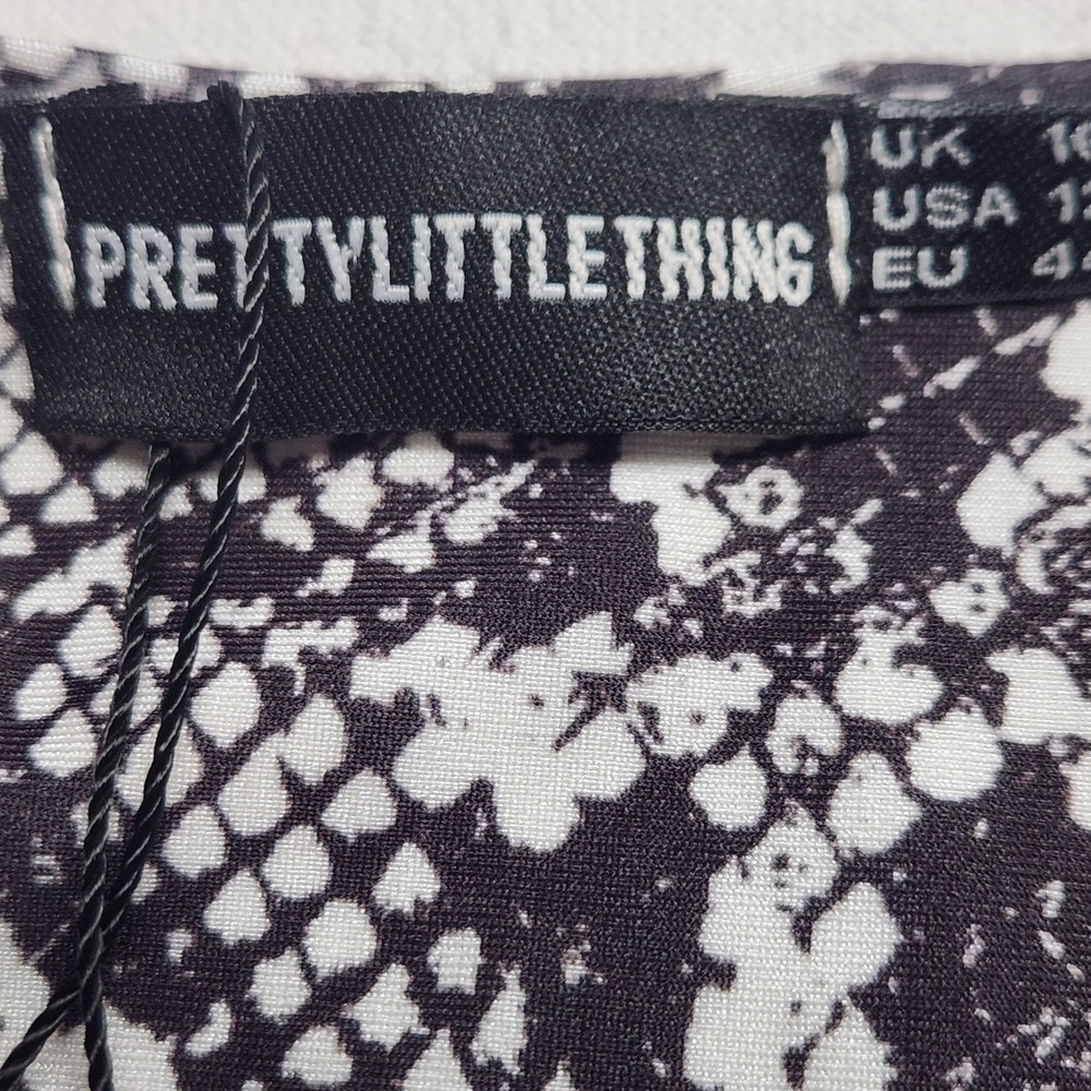 Pretty Little Thing Snakeskin Scoop Neck Crop Top Womens 12 CLZ3603 Black White - Picture 6 of 10